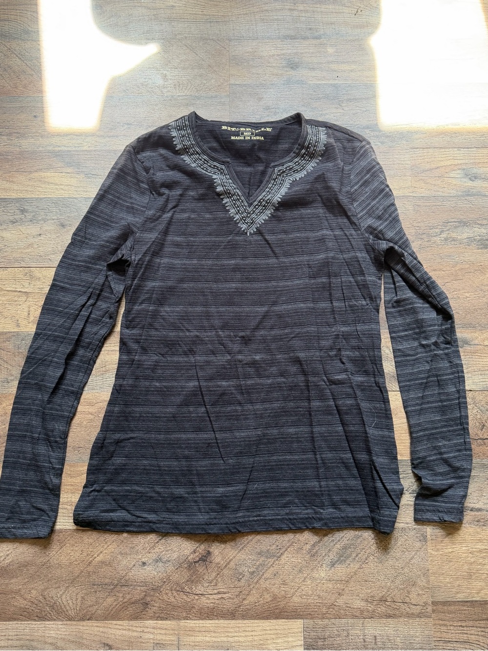 Bit & Bridle Black Embroidered V-Neck Long Sleeve Top